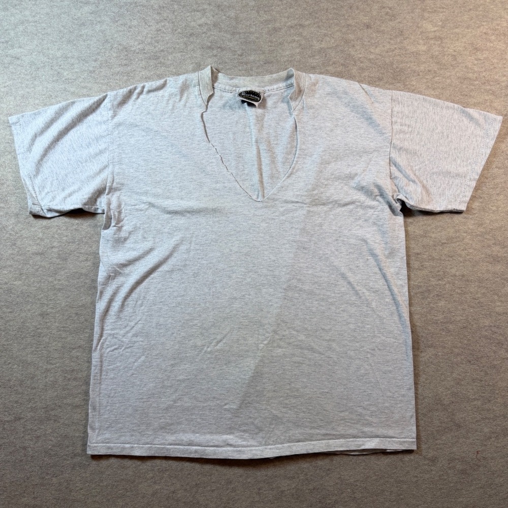 Vintage Dr. Martens Accessories Gray Deep V-Neck Raw Edge Distressed T-Shirt L
